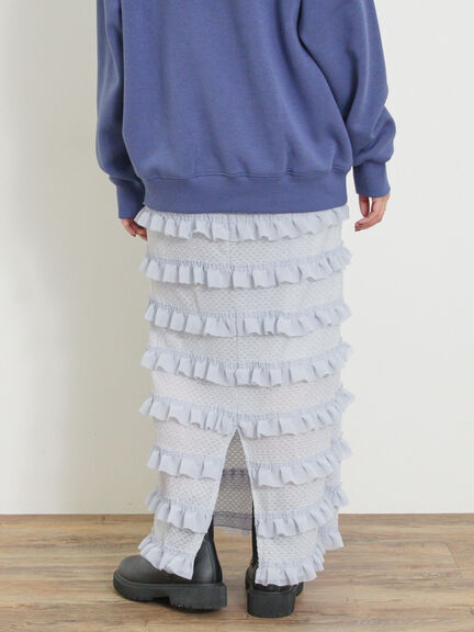 オーバーレースフリルナロースカート（オフホワイト/ブラック/サックスブルー）｜Samansa Mos2（サマンサ モスモス）通販