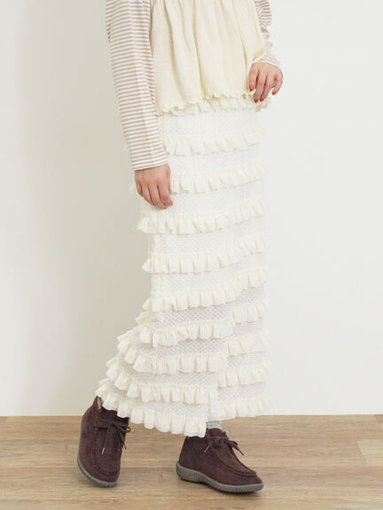 オーバーレースフリルナロースカート（オフホワイト/ブラック/サックスブルー）｜Samansa Mos2（サマンサ モスモス）通販