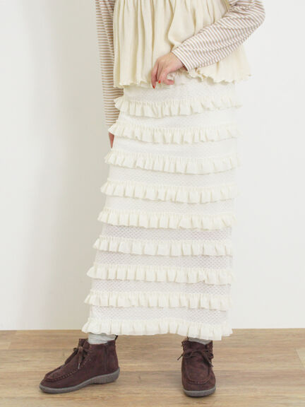 オーバーレースフリルナロースカート（オフホワイト/ブラック/サックスブルー）｜Samansa Mos2（サマンサ モスモス）通販