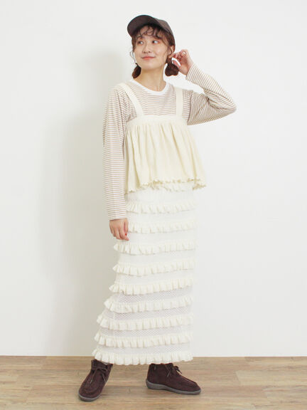 オーバーレースフリルナロースカート（オフホワイト/ブラック/サックスブルー）｜Samansa Mos2（サマンサ モスモス）通販