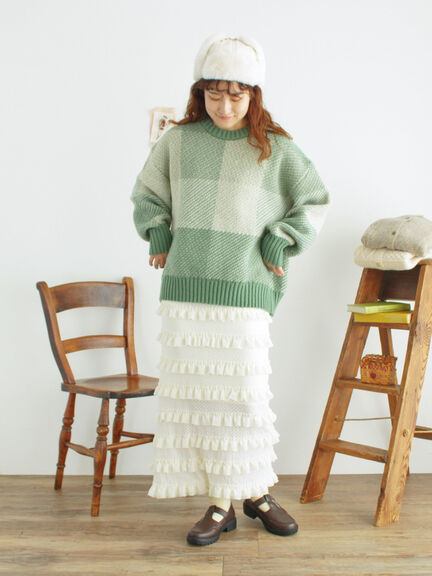 オーバーレースフリルナロースカート（オフホワイト/ブラック/サックスブルー）｜Samansa Mos2（サマンサ モスモス）通販