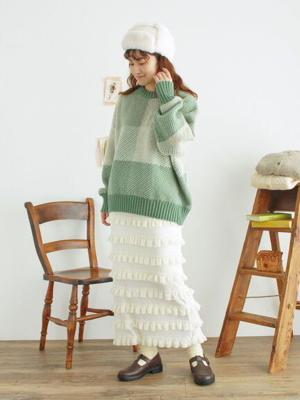 オーバーレースフリルナロースカート（オフホワイト/ブラック/サックスブルー）｜Samansa Mos2（サマンサ モスモス）通販