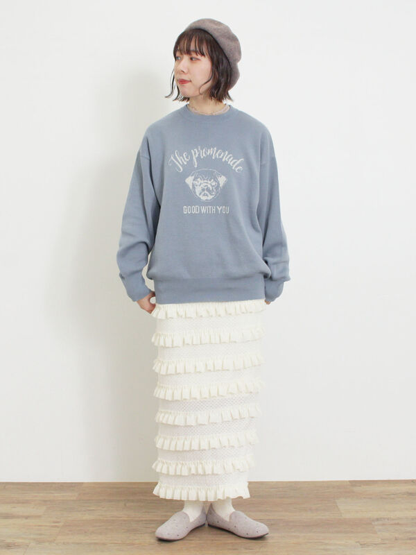 セール】 オーバーレースフリルナロースカート（オフホワイト/ブラック