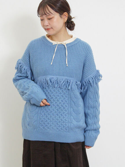 フリンジ前後2WAYニット（チャコールグレー/ベージュ/カーキ）｜Samansa Mos2（サマンサ モスモス）通販