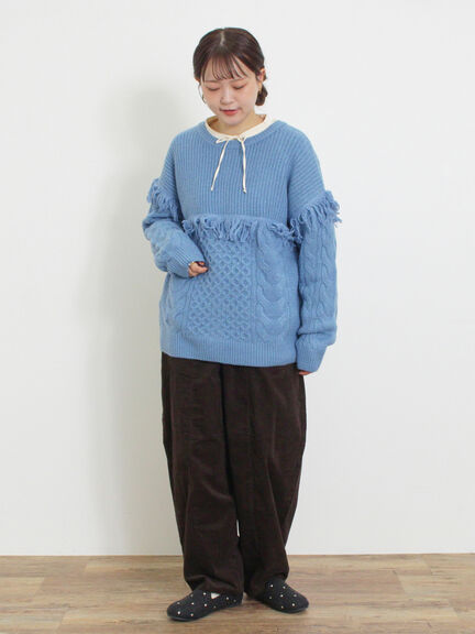 フリンジ前後2WAYニット（チャコールグレー/ベージュ/カーキ）｜Samansa Mos2（サマンサ モスモス）通販