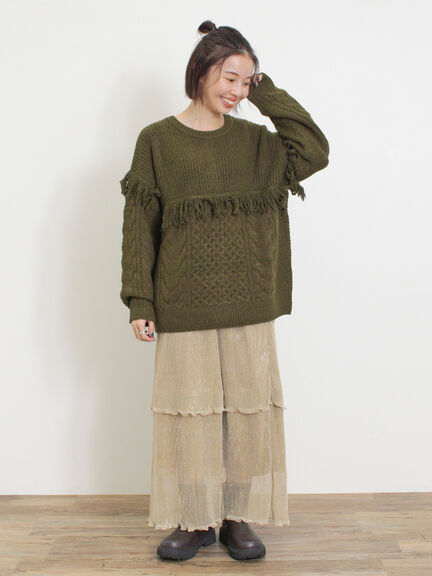フリンジ前後2WAYニット（チャコールグレー/ベージュ/カーキ）｜Samansa Mos2（サマンサ モスモス）通販