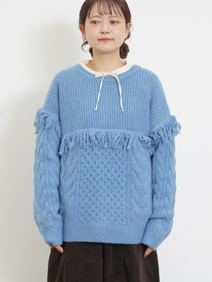 フリンジ前後2WAYニット（チャコールグレー/ベージュ/カーキ）｜Samansa Mos2（サマンサ モスモス）通販