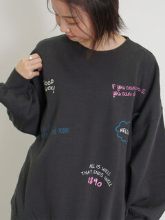 セール】 ◎裏起毛手描き風刺繍スウェット（グレー/チャコールグレー 