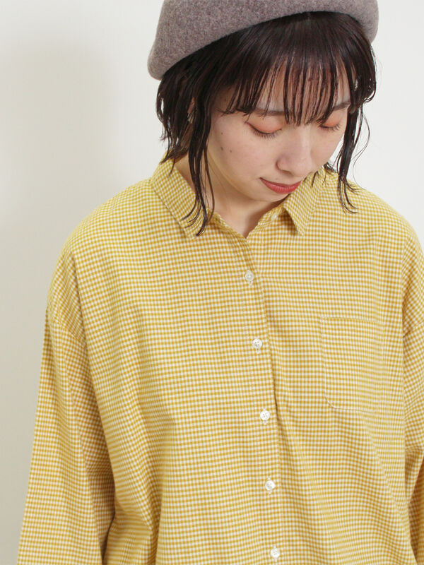 セール】 【保温加工】柄アソートシャツチュニック（オフホワイト  