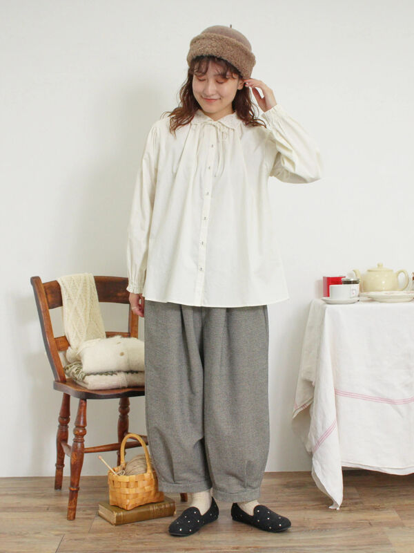 セール】 オーバーレース襟ブラウス（ネイビー/トップス/シャツ