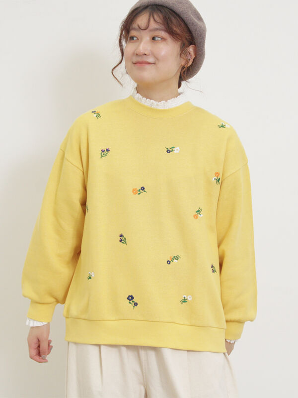 セール】 小花刺繍スウェット（ブラック/イエロー/ブルー/キナリ