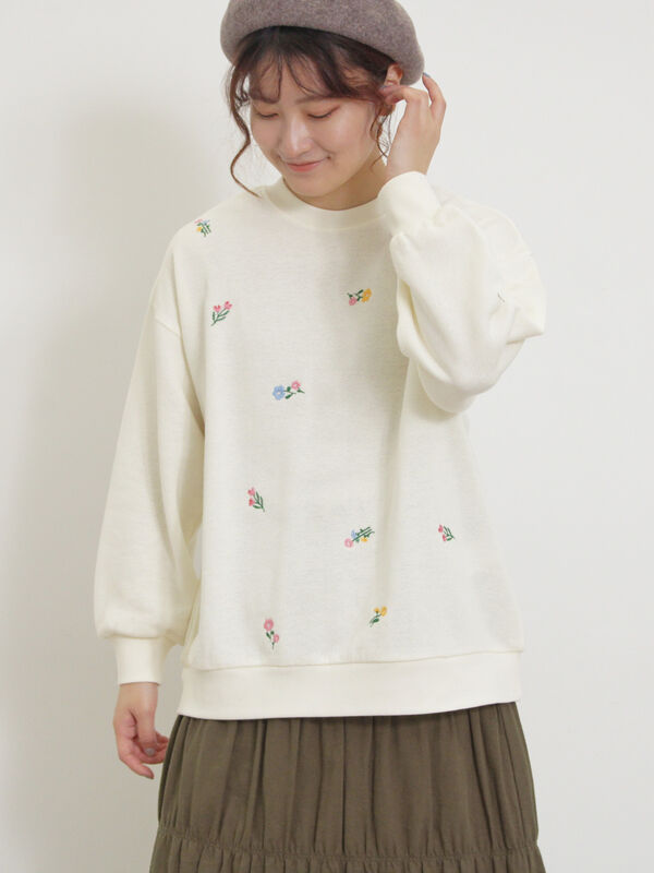 セール】 小花刺繍スウェット（ブラック/イエロー/ブルー/キナリ