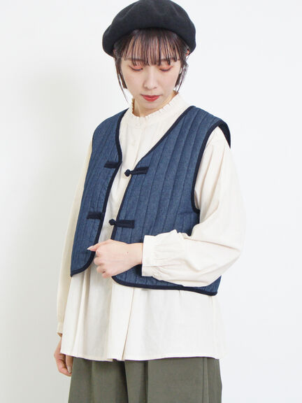 中綿キルトチャイナボタンベスト（チャコールグレー/ネイビー）｜Samansa Mos2（サマンサ モスモス）通販