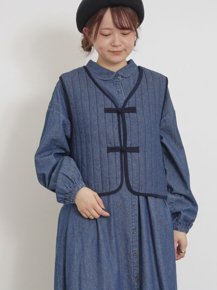 中綿キルトチャイナボタンベスト（チャコールグレー/ネイビー）｜Samansa Mos2（サマンサ モスモス）通販