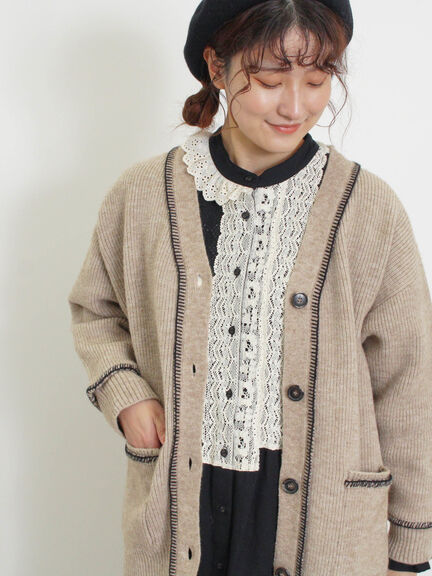 配色ステッチVネックニットカーディガン（ベージュ/ダークブラウン/ミント/キナリ）｜Samansa Mos2（サマンサ モスモス）通販