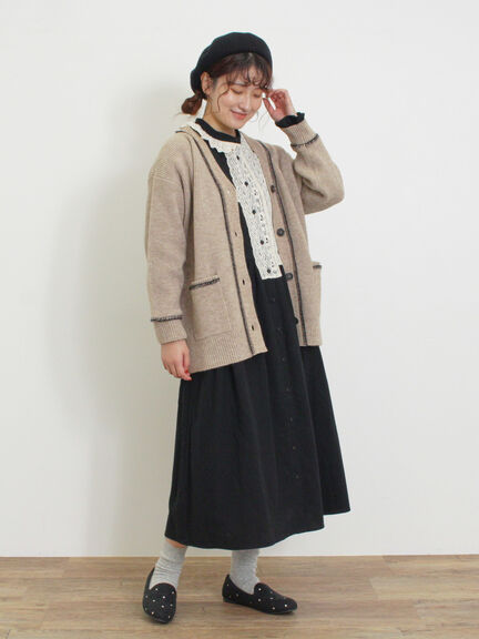 配色ステッチVネックニットカーディガン（ベージュ/ダークブラウン/ミント/キナリ）｜Samansa Mos2（サマンサ モスモス）通販