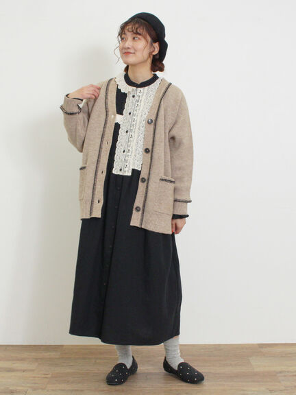 配色ステッチVネックニットカーディガン（ベージュ/ダークブラウン/ミント/キナリ）｜Samansa Mos2（サマンサ モスモス）通販