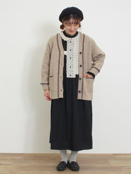 配色ステッチVネックニットカーディガン（ベージュ/ダークブラウン/ミント/キナリ）｜Samansa Mos2（サマンサ モスモス）通販