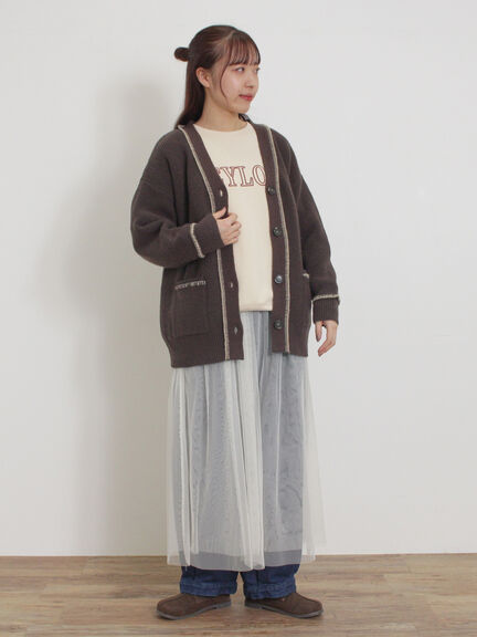 配色ステッチVネックニットカーディガン（ベージュ/ダークブラウン/ミント/キナリ）｜Samansa Mos2（サマンサ モスモス）通販