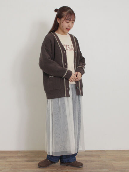 配色ステッチVネックニットカーディガン（ベージュ/ダークブラウン/ミント/キナリ）｜Samansa Mos2（サマンサ モスモス）通販