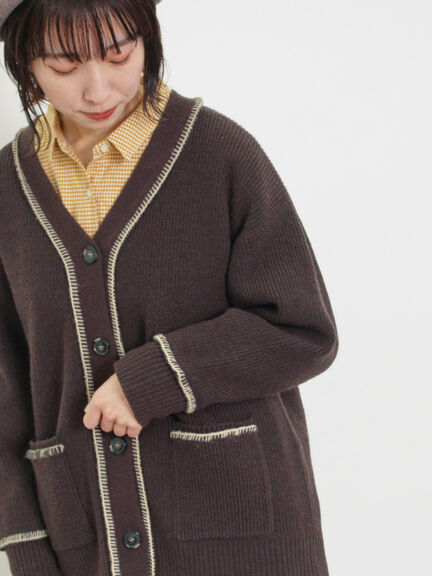 配色ステッチVネックニットカーディガン（ベージュ/ダークブラウン/ミント/キナリ）｜Samansa Mos2（サマンサ モスモス）通販