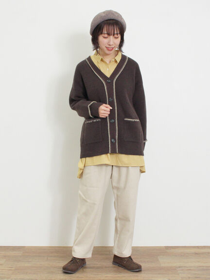 配色ステッチVネックニットカーディガン（ベージュ/ダークブラウン/ミント/キナリ）｜Samansa Mos2（サマンサ モスモス）通販