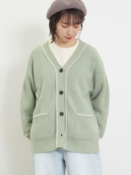 配色ステッチVネックニットカーディガン（ベージュ/ダークブラウン/ミント/キナリ）｜Samansa Mos2（サマンサ モスモス）通販