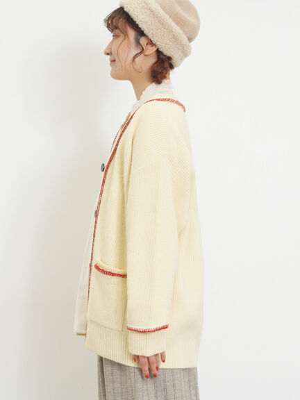 配色ステッチVネックニットカーディガン（ベージュ/ダークブラウン/ミント/キナリ）｜Samansa Mos2（サマンサ モスモス）通販