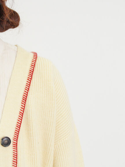 配色ステッチVネックニットカーディガン（ベージュ/ダークブラウン/ミント/キナリ）｜Samansa Mos2（サマンサ モスモス）通販