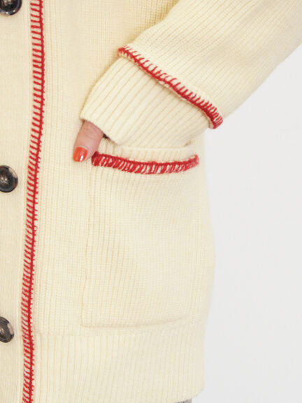 配色ステッチVネックニットカーディガン（ベージュ/ダークブラウン/ミント/キナリ）｜Samansa Mos2（サマンサ モスモス）通販