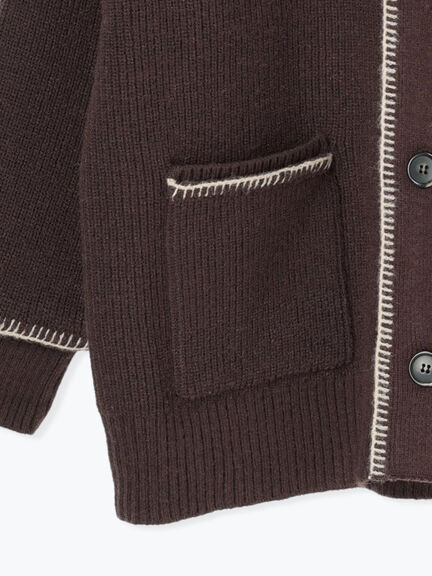 配色ステッチVネックニットカーディガン（ベージュ/ダークブラウン/ミント/キナリ）｜Samansa Mos2（サマンサ モスモス）通販