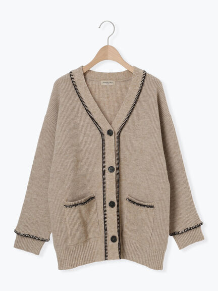 配色ステッチVネックニットカーディガン（ベージュ/ダークブラウン/ミント/キナリ）｜Samansa Mos2（サマンサ モスモス）通販