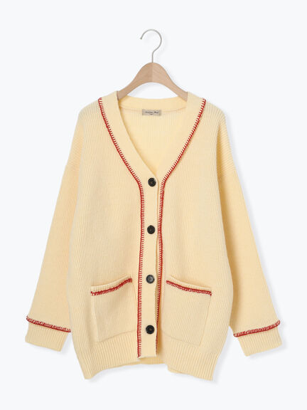 配色ステッチVネックニットカーディガン（ベージュ/ダークブラウン/ミント/キナリ）｜Samansa Mos2（サマンサ モスモス）通販