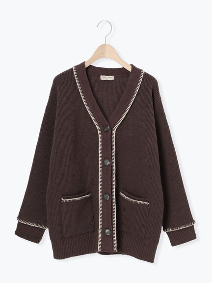 配色ステッチVネックニットカーディガン（ベージュ/ダークブラウン/ミント/キナリ）｜Samansa Mos2（サマンサ モスモス）通販
