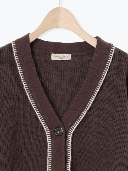 配色ステッチVネックニットカーディガン（ベージュ/ダークブラウン/ミント/キナリ）｜Samansa Mos2（サマンサ モスモス）通販