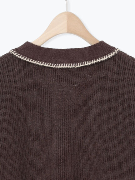 配色ステッチVネックニットカーディガン（ベージュ/ダークブラウン/ミント/キナリ）｜Samansa Mos2（サマンサ モスモス）通販