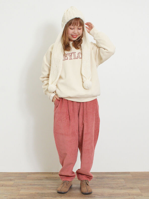 セール】 裏ボアロゴプリントスウェット（ブルー/キナリ/トップス