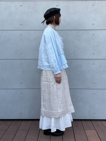 【立川限定】リネン前開きフリルブラウス（オフホワイト/ブラック/サックスブルー/キナリ）｜Samansa Mos2（サマンサ モスモス）通販