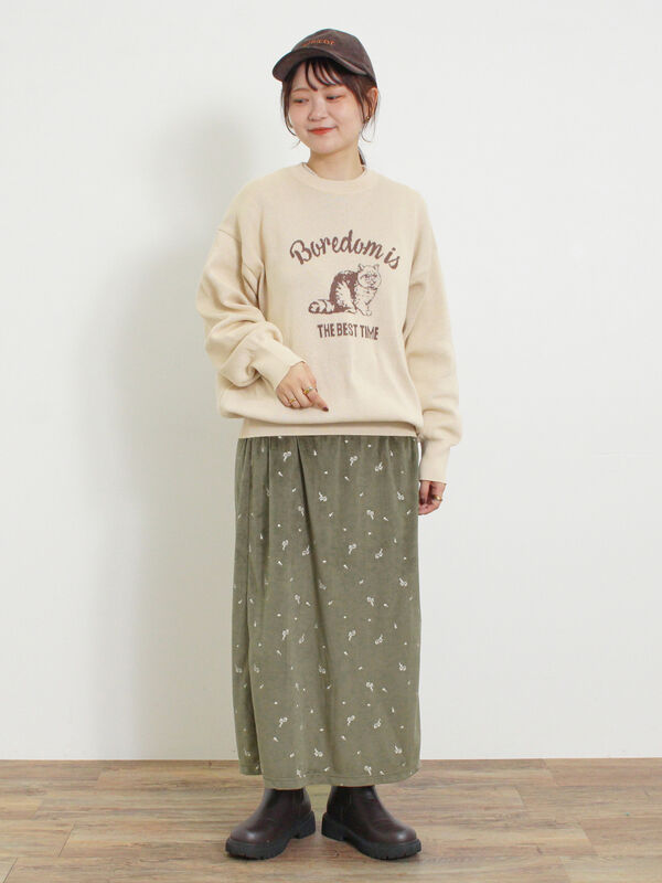 セール】 ベロアプリーツ/刺繍アソートナロースカート（ブラック