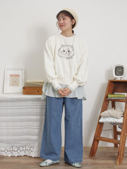 ネコプリント刺繍スウェット（オフホワイト/グレー/チャコールグレー/イエロー）｜Samansa Mos2（サマンサ モスモス）通販