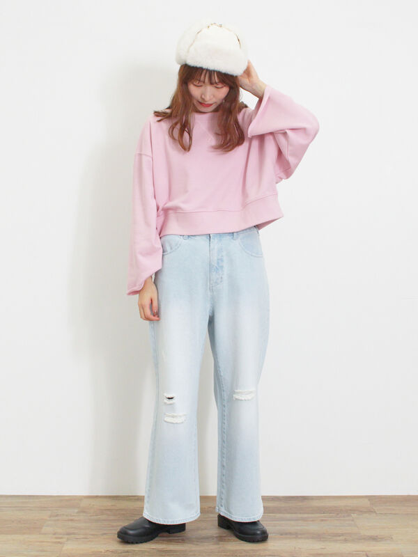 セール】 ◎ショート丈スウェット（ブラック/ピンク/ブラウン/キナリ