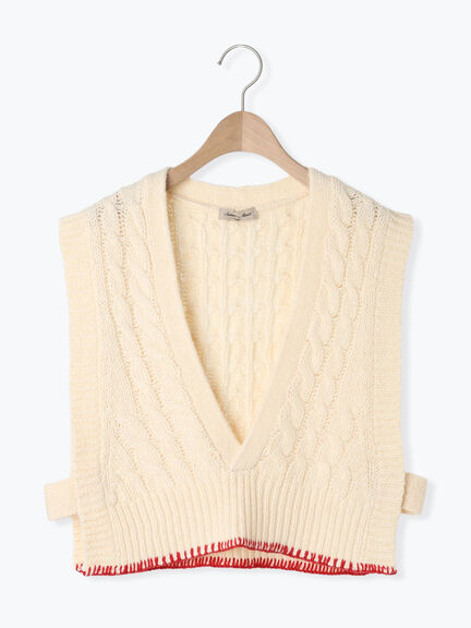 ◎ブランケットステッチケーブル編みショートベスト（オフホワイト/チャコールグレー）｜Samansa Mos2（サマンサ モスモス）通販