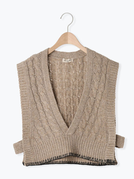 ◎ブランケットステッチケーブル編みショートベスト（オフホワイト/チャコールグレー）｜Samansa Mos2（サマンサ モスモス）通販