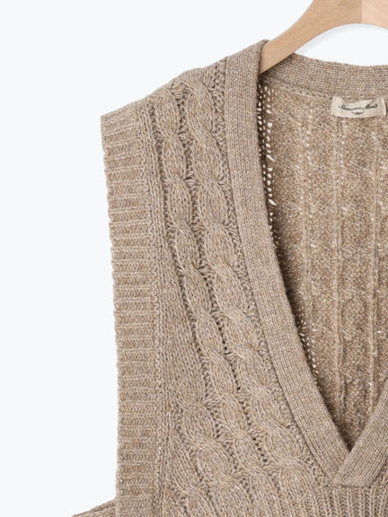 ◎ブランケットステッチケーブル編みショートベスト（オフホワイト/チャコールグレー）｜Samansa Mos2（サマンサ モスモス）通販