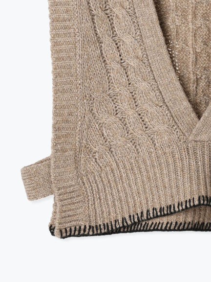 ◎ブランケットステッチケーブル編みショートベスト（オフホワイト/チャコールグレー）｜Samansa Mos2（サマンサ モスモス）通販