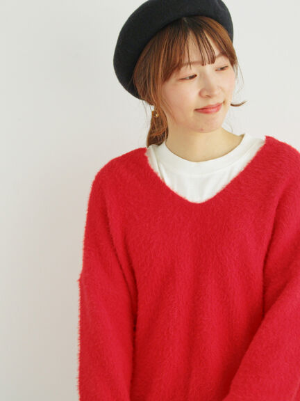◎シャギーキーネックニット（チャコールグレー/レッド/イエロー/ブルー/キナリ）｜Samansa Mos2（サマンサ モスモス）通販