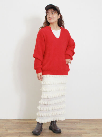 ◎シャギーキーネックニット（チャコールグレー/レッド/イエロー/ブルー/キナリ）｜Samansa Mos2（サマンサ モスモス）通販