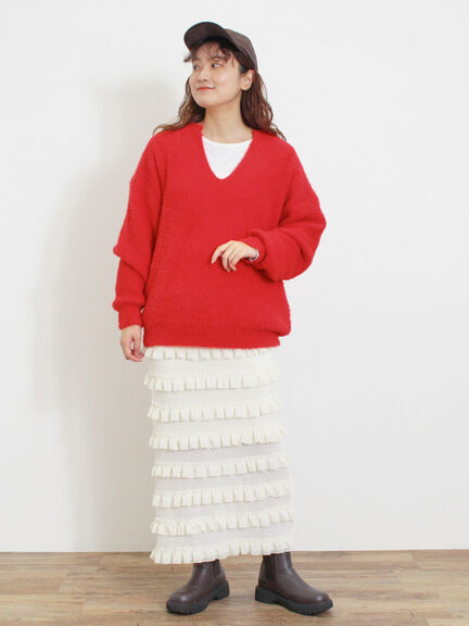 ◎シャギーキーネックニット（チャコールグレー/レッド/イエロー/ブルー/キナリ）｜Samansa Mos2（サマンサ モスモス）通販