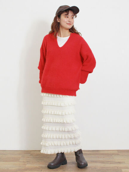 ◎シャギーキーネックニット（チャコールグレー/レッド/イエロー/ブルー/キナリ）｜Samansa Mos2（サマンサ モスモス）通販