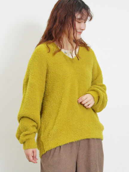◎シャギーキーネックニット（チャコールグレー/レッド/イエロー/ブルー/キナリ）｜Samansa Mos2（サマンサ モスモス）通販